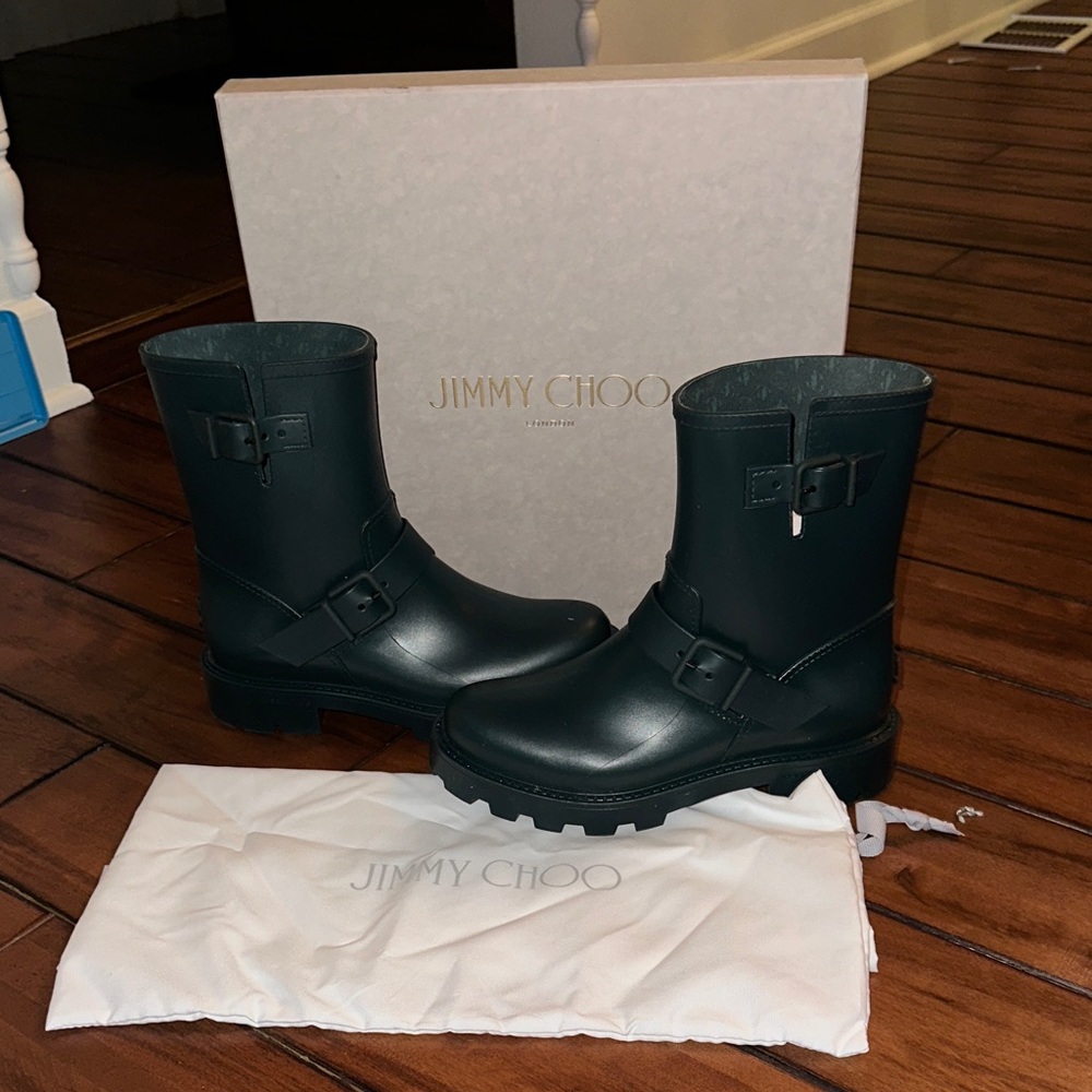 Jimmy Choo Dark Green Rain Boots with Buckle
